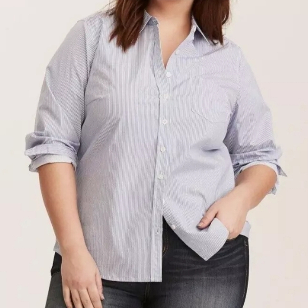 Torrid Striped Poplin Button Down Shirt